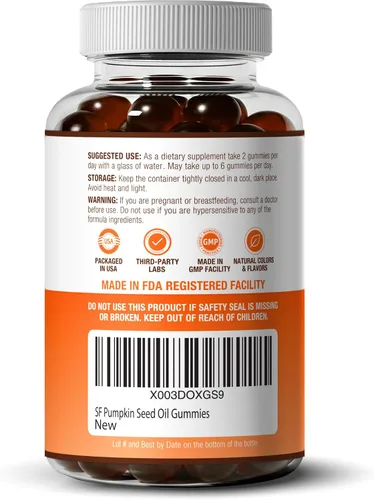 Miniatura 9 de Gomitas de aceite de semilla de calabaza sin azúcar (4,000 mg/porción), aceite de semillas de calabaza para el crecimiento del cabello, piel
