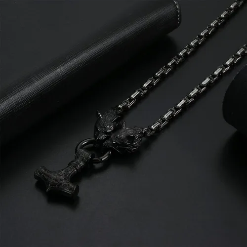 Miniatura 5 de OIDEA Viking Mjolnir Necklace for Men with Wolf Head King Chain, Stainless Steel Viking Amulet Thors Hammer Necklace Norse Pagan Jewelry,22 inch