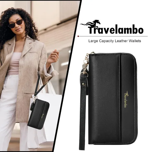 Miniatura 4 de Travelambo Cartera con borla plegable para mujer, bolso de mano con correa para la muñeca, bolso largo