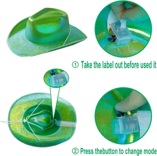 Miniatura 6 de quescu Sombrero de vaquero iluminado para mujeres, hombres, sombrero de vaquera LED, sombreros de vaquero espaciales brillantes para fiestas