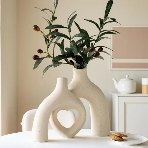 Miniatura 9 de Liotww Snuggle - Jarrón de cerámica con forma de dona hueca, 8.3 pulgadas, moderno, nórdico, bohemio, estético, floreros decorativos para decoración