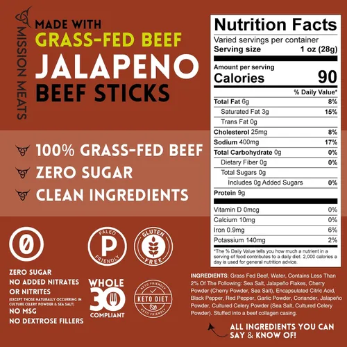 Miniatura 2 de Palitos de carne Mission Meats – 100% alimentados con pasto y criados en pasto, sin azúcar, envoltos individualmente, refrigerios saludables, aptos