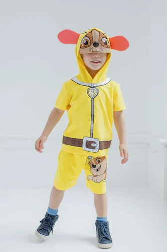 Miniatura 2 de Paw Patrol Chase Skye Rubble Marshall - Conjunto de camiseta y pantalones cortos de ciclismo de rizo francés para niños pequeños y grandes