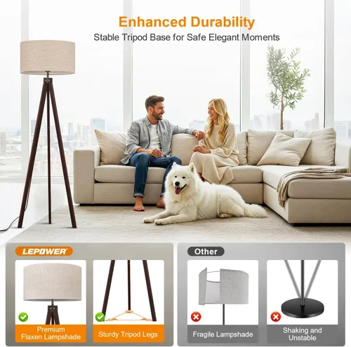 Miniatura 3 de LEPOWER Lámpara de pie de trípode de madera, lámpara de pie de mediados de siglo, luz de estudio de diseño moderno para sala de estar, dormitorio