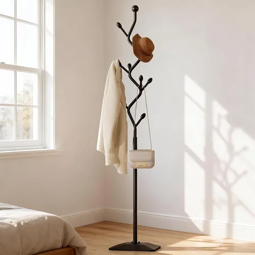 Perchero en forma de árbol ZHBHYZ, árbol de abrigos de metal con 8 ganchos y base de hierro fundido resistente, perchero de pie de alta resistencia