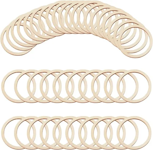 Miniatura 15 de NBEADS 100 piezas de madera sin terminar de 1.96 pulgadas con forma de anillos, adornos circulares, rebanadas de madera en blanco para pintura