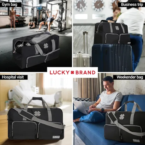 Miniatura 2 de Lucky Brand Bolso de fin de semana plegable para adultos con correa de hombro ajustable para adultos unisex, Negro -, Deportes