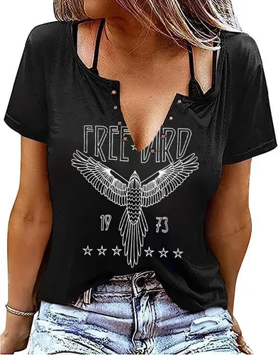 Camiseta vintage de banda de rock para mujer, camisa retro de pájaro, camisetas gráficas de águila, camisa de música retro, camisetas casuales de