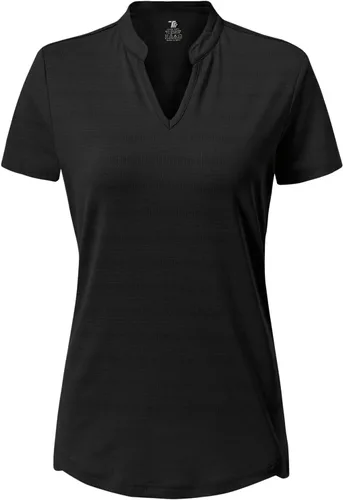 Miniatura 102 de Gopune Polo de golf con cuello en V para mujer, sin cuello, manga corta, ligera, de secado rápido, camisetas de tenis para correr