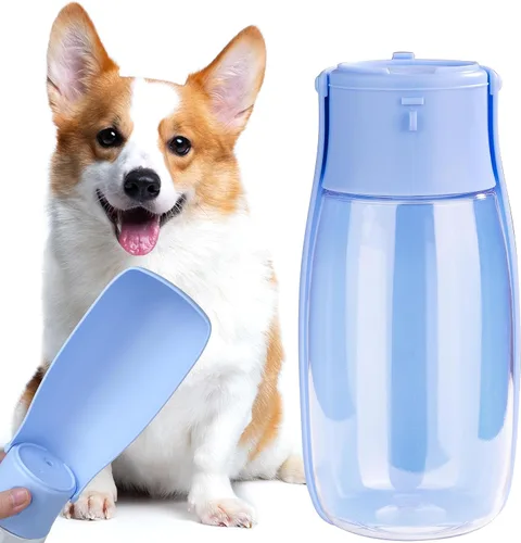 Botella de agua plegable para perro, dispensador de agua portátil para perros, gatos, conejos, cachorros y animales pequeños, apto para Azul