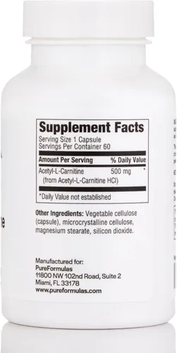 Miniatura 3 de PureFormulas Acetil L-carnitina apoyo cognitivo y de memoria L Carnitina Suplemento para cerebro, concentración y calma Alcar, 500 mg sin lácteos