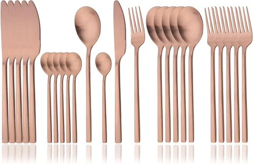 Miniatura 10 de JASHII Juego de cubiertos cepillados, juego de cubiertos de acero inoxidable de 24 piezas, servicio para 6, cuchillo mate, tenedor, cucharas