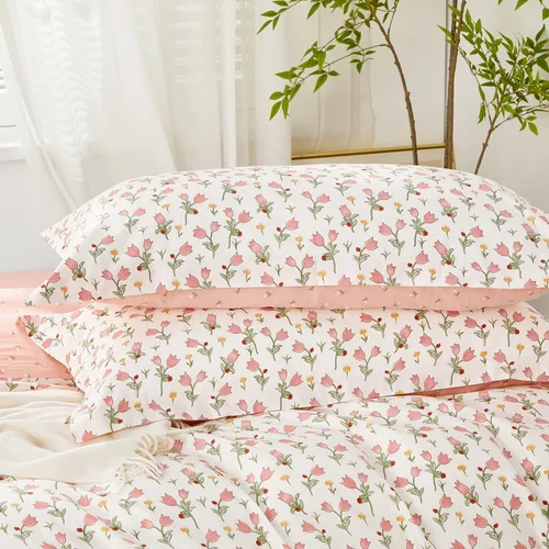 Miniatura 3 de SAPHREAS Juego de Funda de Edredón de Flores Rosas 2 piezas Algodón Estilo Jardín Campanilla Floral Ropa de Cama Juego de Funda de Edredón 100%