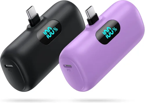 Miniatura 16 de [Paquete de 2] Mini cargador portátil de 5000 mAh, batería portátil de 3A PD USB C, batería de pantalla LCD compatible con iPhone 17/17 Air/16/16