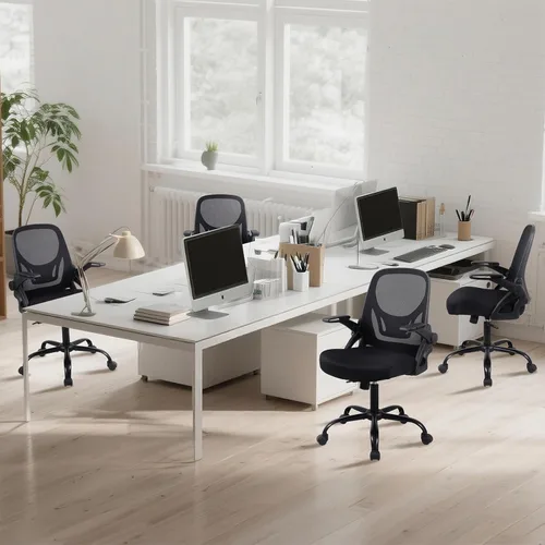 Miniatura 2 de Silla de escritorio para computadora de oficina en casa, silla de trabajo ergonómica de malla de altura ajustable con ruedas, cojín grueso, Negro