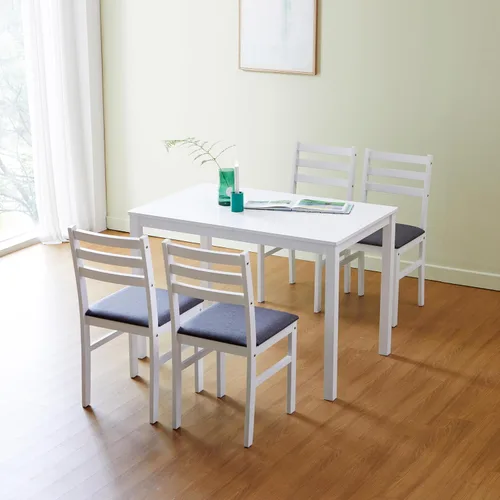 Miniatura 4 de Livinia Seattle - Juego de mesa de comedor de madera de 5 piezas para 4, moderno juego de comedor de cocina de granja con sillas traseras de Blanco