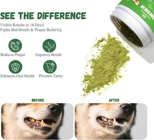 Miniatura 2 de Polvo de limpieza de dientes de perro, polvo dental para limpieza de dientes y aliento de perro fresco para perros con probiótico y removedor