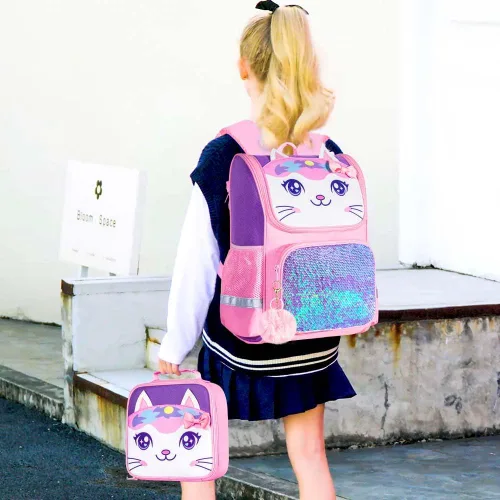 Miniatura 46 de KLFVB Mochila de 3 piezas para niñas y niños, bolsa de libros de dinosaurio de unicornio de 15 pulgadas con lonchera, bolsa escolar preescolar