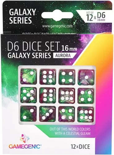 Asmodee Juego de dados Aurora D6 serie Galaxy | Juego de 12 dados de seis caras | Dados de resina de alta calidad para juegos de dados, juegos de