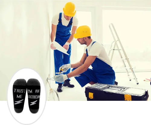 Miniatura 6 de MBMSO 2 pares de calcetines de electricista Funny Trust Me I'm An Electrician Gift Regalo de ingeniero eléctrico y liniero