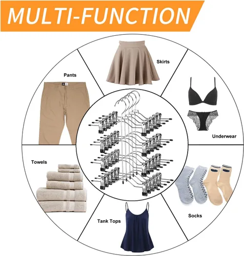 Miniatura 7 de Perchas para pantalones de varias capas, perchas de falda de 4 niveles con clips ajustables, organizador de armario antideslizante que ahorra