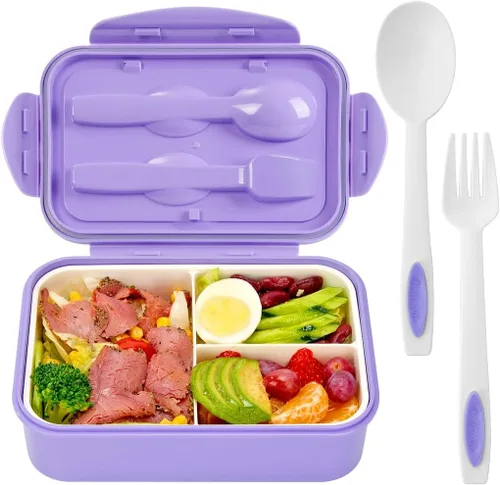 Miniatura 10 de LOVINA Cajas Bento para Adultos – Contenedor de almuerzo Bento de 1100 ML para niños con cuchara y tenedor – Tamaño perfecto duradero para comida