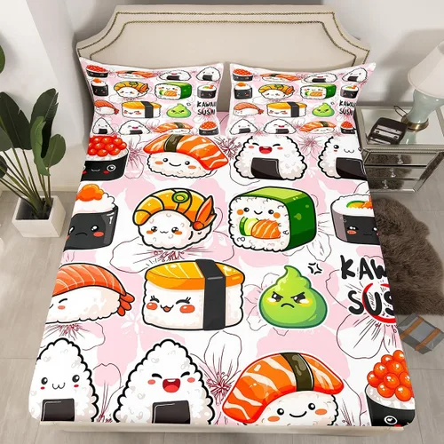 Miniatura 6 de Manfei Sábana bajera ajustable musical tamaño individual, juego de ropa de cama con estampado de notas musicales retro para niños y niñas, Marrón