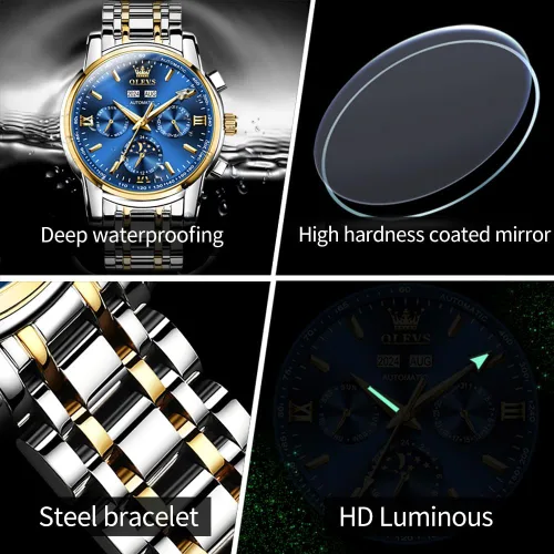 Miniatura 63 de OLEVS Relojes automáticos para hombre, esqueleto mecánico, de lujo, a la moda, reloj de pulsera luminoso impermeable