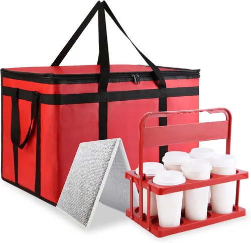 Miniatura 15 de Bodaon - Bolsa aislada para pizza para entrega y portabebidas portátil de plástico, 20"x 20"x 6", enfriador Doordash/calor para alimentos calientes