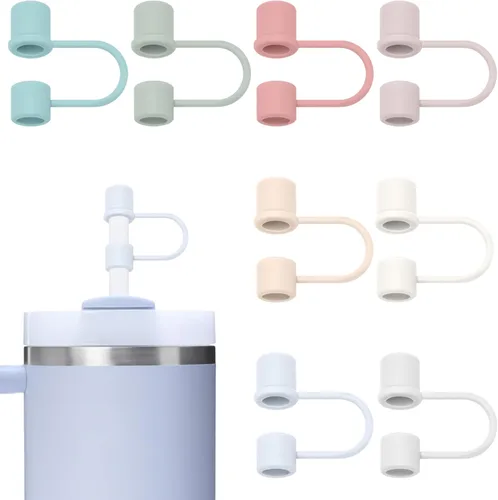 Miniatura 19 de 6 tapas de silicona para popotes compatibles con vaso Stanley de 30 y 40 onzas con asa, tapones de 10 mm, tapas para popotes a prueba de polvo Blanco