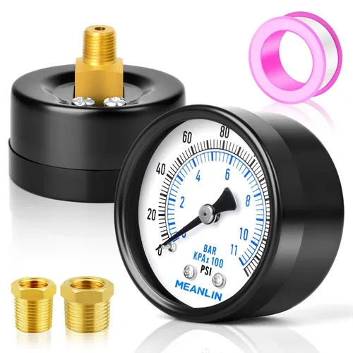 Miniatura 17 de MEANLIN MEASURE Manómetro de presión de bomba de pozo de 0-100 Psi, cara de dial de 2", NPT de 1/4", con buje hexagonal de 1/2" NPT y 3/8" NPT