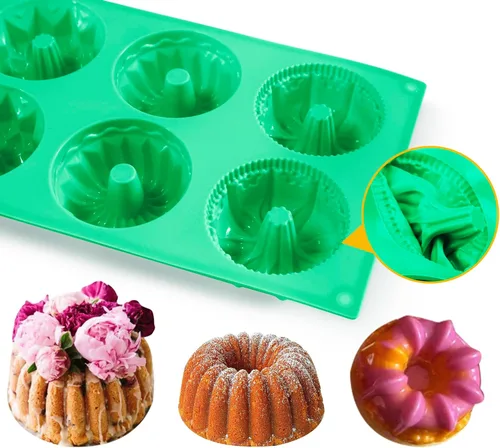 Miniatura 3 de Zorazio Molde de silicona para pasteles con tubo estriado de 6 cavidades, 3 piezas, molde antiadherente mixto para mini cupcakes, pan de maíz, Mezcla