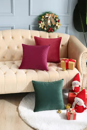 Miniatura 6 de mixeoo Fundas de Cojín Decorativas Cómodas de Navidad Rojas Rectangulares de Terciopelo Grueso Sólido Súper Suaves Casos de Cojín Decoración