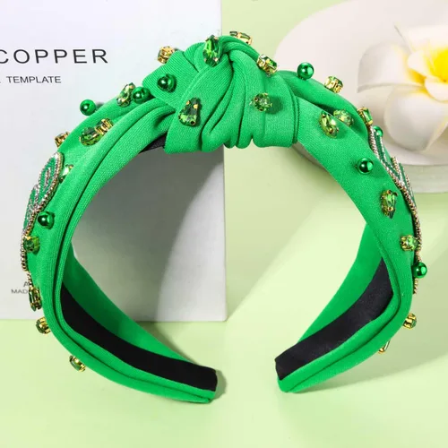 Miniatura 5 de mokkia Diadema para el día de San Patricio para mujer, diadema de trébol verde, diadema de cristal con diamantes de imitación anudada, accesorios