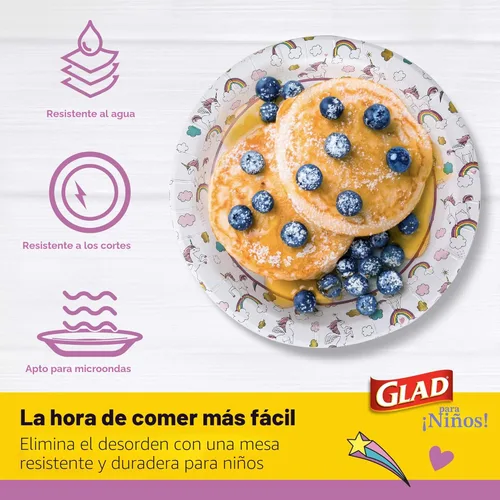 Miniatura 3 de Glad para Niños Platos de Papel Desechables Redondos con Temática de Unicornio - Resistentes, A Prueba de Absorción, Platos Aptos para Microondas