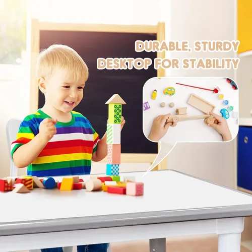 Miniatura 4 de Juego de mesa y silla para niños pequeños, centro de actividades ajustable con patas antideslizantes y superficie a prueba de graffiti de 3 a 12 años
