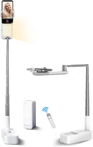 Soporte para selfie con soporte para teléfono giratorio de 360°, plegable, recargable, inalámbrico, grabación superior con batería de 1000 mAh para