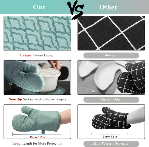 Miniatura 3 de Juego de soportes para ollas y guantes de horno con agarre de silicona antideslizante, almohadillas calientes resistentes al calor para cocina