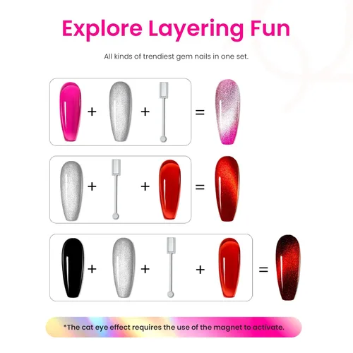 Miniatura 4 de Beetles - Juego de esmalte de uñas de gel de 6 colores, ojo de gato plateado, gel transparente rojo, rosa, amarillo, verde, negro, con efecto