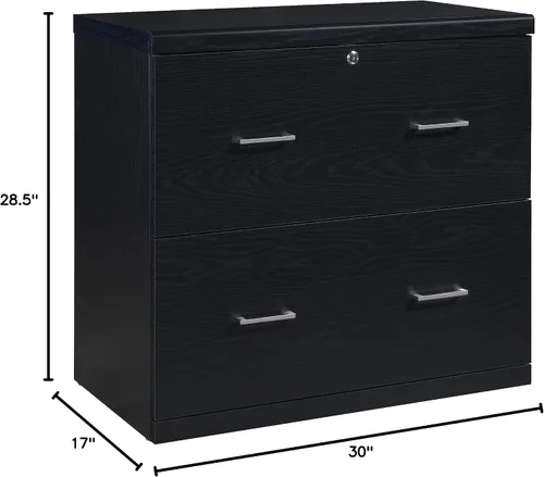 Miniatura 11 de OSP Home Furnishings Alpine Archivador de 2 cajones con cajón superior de bloqueo y sistema de fijación de bloqueo, lateral, color negro