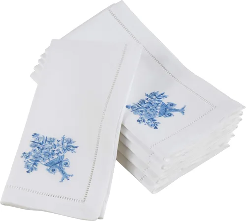 Miniatura 48 de Juego de 6 servilletas bordadas de magnolia hechas a mano con borde cosido