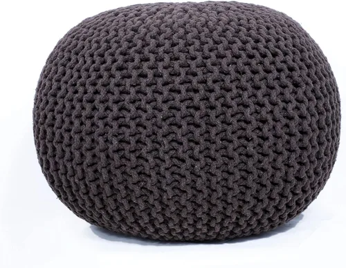Miniatura 13 de FRELISH DECOR Puf Otomano Redondo Tejido a Mano 100% Algodón Puf Reposapiés - Saco de Frijoles Tejido - Silla de Piso para Sala de Estar Dormitorio
