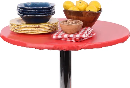 Miniatura 2 de Yourtablecloth Mantel redondo ajustable de vinilo resistente con parte trasera de franela de colores vibrantes, mantel elástico ideal para comedor