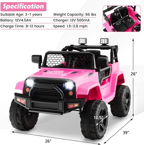 Miniatura 7 de Costzon Vehículo de camión con batería de 12 V con control remoto, suspensión de resorte, faros, música, bocina, MP3, puerto USB y auxiliar, regalo