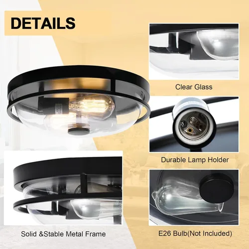 Miniatura 2 de Luz de techo de montaje empotrado Luminzone con pantalla de vidrio transparente, 2 luces, iluminación de estilo granja para interior y exterior