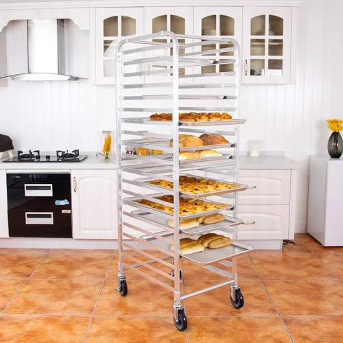 Miniatura 10 de ReunionG Estante para panecillos de 10 niveles, estante para panadería con 2 ruedas bloqueables, carrito de refrigeración de almacenamiento