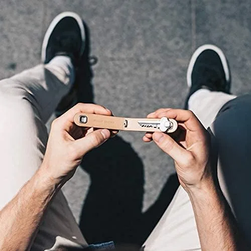 Miniatura 7 de Jibbon Organizador de llaves de cuero italiano de alta calidad, elegante llavero con acero inoxidable 316 de grado marino, llavero compacto EDC