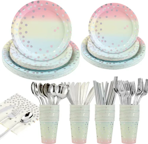 Miniatura 9 de Juego de vajilla desechable dorada de 176 piezas y vajilla desechable de punto dorado para fiesta, platos de papel negro, servilletas, vasos