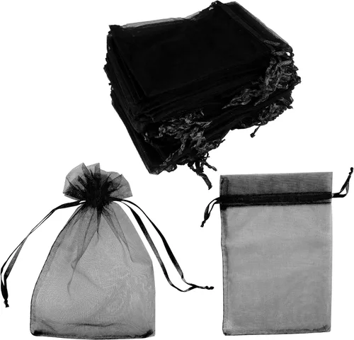 Super Z Outlet Paquete de 100 mini bolsas transparentes de organza transparentes con cordón de 4 x 6 pulgadas, bolsas de joyería para bodas,