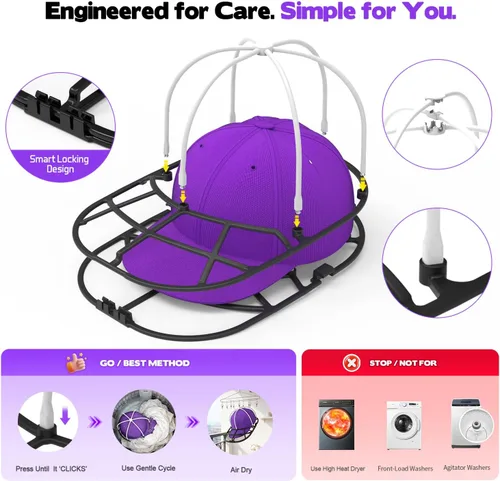 Miniatura 4 de Jaula para lavadora de sombreros para lavadora, estante limpiador de gorras de béisbol para lavadora y lavavajillas, moldeador de tapas estructurado